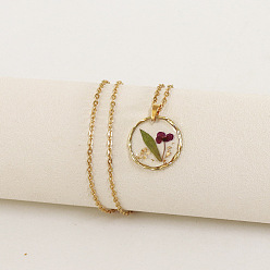 Светло-зеленый Коричневый Ожерелья с плоским круглым кулоном из сплава и пластика с внутренним цветком, золотые, оливковый, 17.72 дюйм (45 см)