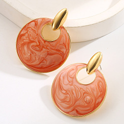 Коралловый Сплав эмаль серьги, плоско-круглые, золотые, коралл, 45x35 мм