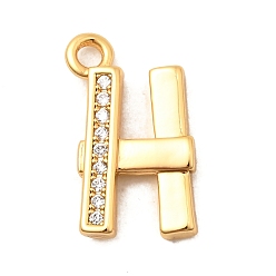 Letter H Латунные микро проложить кубического циркония прелести, без никеля , реальный 18 k позолоченный, Письмо ч, 14x8x2 мм, отверстие : 1.6 мм