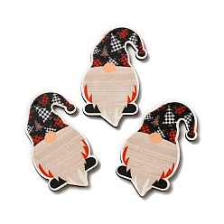 Черный Рождественские односторонние деревянные большие подвески с принтом, чары гнома, чёрные, 54x37x26 мм, отверстие : 2 мм