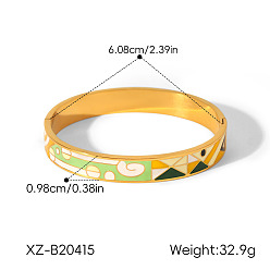 Pale Green 304 Stainless Steel Enamel Hinged Cuff Bangles for Women, Golden, Pale Green, Inner Diameter: 2.39 inch(6.08cm)