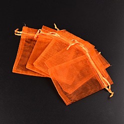 Orange Organza Gift Bags with Drawstring, Jewelry Pouches, Wedding Party Christmas Favor Gift Bags, Orange, Size: about 8cm wide, 10cm long