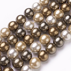 Dark Goldenrod Electroplate Shell Pearl Beads Strands, Round, Dark Goldenrod, 10mm, Hole: 1mm, about 18pcs/strand, 7 inch(17.6cm)