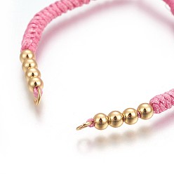 Pearl Pink Nylon Cord Braided Bead Bracelets Making, with Brass Beads, Long-Lasting Plated, Real 24K Gold Plated, Pearl Pink, 10-1/4 inch(26cm)~11-5/8 inch(29.6cm)