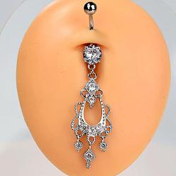 Teardrop 304 Кольца для живота в форме изогнутой штанги из нержавеющей стали с прозрачным кубическим цирконием, серебряный цвет гальваническим, слеза, 64 мм