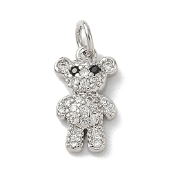 Платина Подвески-медведи из латунных черных и прозрачных кубических цирконий с микропаве, с прыжковых колец, стойки покрытие, без кадмия и без свинца, долговечный, платина, 14.5x8.5x3.5 мм, отверстие : 3.5 мм