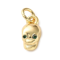 Skull Латунные микро проложить кубического циркония прелести, без кадмия и без свинца, с прыжковых колец, реальный 18 k позолоченный, череп, 11x5.5x3.5 мм, отверстие : 3.2 мм