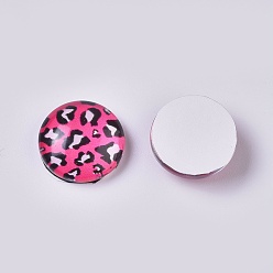 Camelia Cabuchones de cristal, media caña con estampado de leopardo, camelia, 12x4 mm