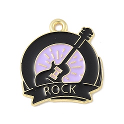 Guitar Панданы из сплава эмали, золотые, слово рок, гитар, 21.5x20x1 мм, отверстие : 1.8 мм