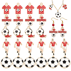 Mixed Shapes 30Pcs 5 Styles Alloy Enamel Pendants, Soccer Charms, Cadmium Free & Nickel Free & Lead Free, Mixed Shapes, 25~38x17.5~25x1.5~2.5mm, Hole: 1.6~2.5mm, 6pcs/style