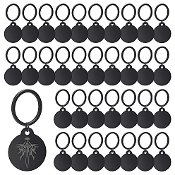 Black 40Pcs Aluminum Keychain, with Iron Rings, Flat Round, 66mm