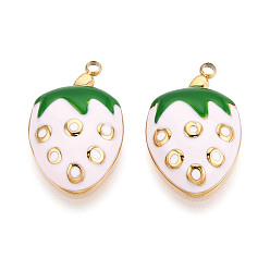 Белый 304 нержавеющей стальной эмали подвески, клубника, ионное покрытие (ip), реальный 18 k позолоченный, белые, 21x13x5 мм, отверстие : 1.6 мм