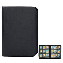 Black 9-Grid PU Leather Photo Albums with Zipper, Photo Books, Rectangle, Black, 34.2x26x4cm