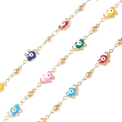 Golden 304 Stainless Steel Enamel Link Chains, Unwelded, Elephant with Evil Eye, Golden, 8.5~14.5x3.5~6.5x2.5~3mm