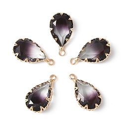 Кокосово-Коричневый 5 прозрачные стеклянные брелоки, слеза, с фурнитурой позолоченной латунной, два тона, граненые, кокосового коричневый, 18x10x5 мм, отверстие : 2 мм