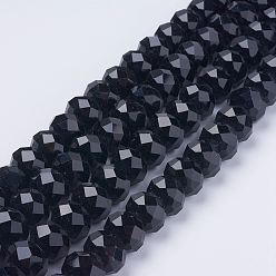 Черный Стеклянные бусины, граненые, шайба, чёрные, 14x10 мм, Отверстие : 1 мм, около 60 шт / нитка