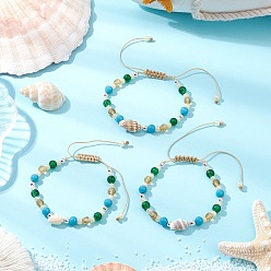 Разноцветный Стеклянные бусины плетеные браслеты из бисера для женщин, раковина, с естественной морской оболочкой, красочный, внутренний диаметр: 2~3-1/2 дюйм (5.05~9 см)