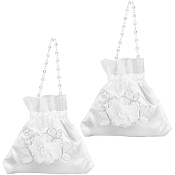 Белый 2шт. маленькие шелковые сумочки для невесты, шнурок сумки, с пластиковой бисера, прямоугольник с цветком 3d, белые, 22.1x22.5x0.9 см
