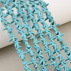 Deep Sky Blue Synthetic Turquoise Dyed Beads Strands, Starfish, Deep Sky Blue, 10x10x3.5mm, Hole: 0.8mm, about 61pcs/strand, 14.76''(37.5cm)