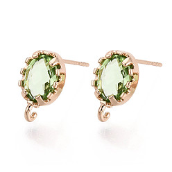 Светло-зеленый Изделия из латуни, со стеклом и петлей, долговечный, без кадмия, без никеля и без свинца, овальные, золотой свет, светло-зеленый, 11.5x7.5 мм, отверстие : 1 мм, штифты : 0.7 мм