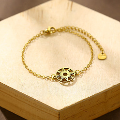 Golden 304 Stainless Steel Star Link Bracelets, Cable Chain Bracelets for Women, Golden, 6.69 inch(17cm)