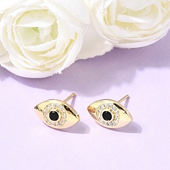 Настоящее золото 18K Серьги-гвоздики из латуни с микропаве и кубическим цирконием, без кадмия и без свинца, долговечный, стойки покрытие, реальный 18 k позолоченный, 8x14 мм