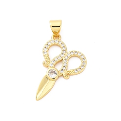 Настоящее золото 16K Латунные микро проложить кубического циркония подвески, без кадмия и без свинца, ножницы чары, реальный 16 k позолоченный, 22x15.5x1.5 мм, отверстие : 5x3.5 мм