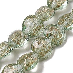 Dark Sea Green Handmade Gold Sand Lampwork Beads Strands, Heart, Dark Sea Green, 10.5~11x11.5~12x6.5~7.5mm, Hole: 1.2mm, about 45pcs/strand, 18.90 inch(48cm)