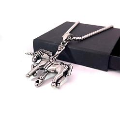 Нержавеющая Сталь Цвет Кулон в виде единорога из титановой стали, цепочка в стиле хип-хоп панк, украшения для мужчин и женщин.