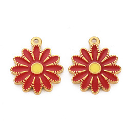 FireBrick 304 Stainless Steel Enamel Pendants, Ion Plating(IP), Golden, Flower, FireBrick, 18x15.5x2mm, Hole: 1.4mm
