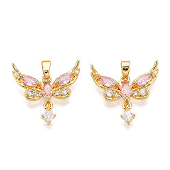 Настоящее золото 18K Латунные микро проложить кубического циркония подвески, без кадмия и без свинца, бабочки прелести, реальный 18 k позолоченный, 19x20x4 мм, отверстие : 5x2.5 мм
