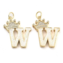 Letter W Латунные микропаве прозрачные подвески с фианитом, без кадмия и без свинца, с синтетическим опалом, реальный 18 k позолоченный, с целью перехода в кольце, Буква W, 26.5~33x14~23.5x3.5~4.5 мм, отверстие : 4.5 мм
