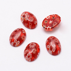 Red Handmade Millefiori Glass Cabochons, Oval, Red, 14x10x5mm