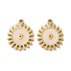 Белый Ионное покрытие (ip) 316l подвески из хирургической нержавеющей стали, без никеля , с эмалью, реальный 18 k позолоченный, очарование сглаза, белые, 15x12x1.5 мм, отверстие : 1.4 мм