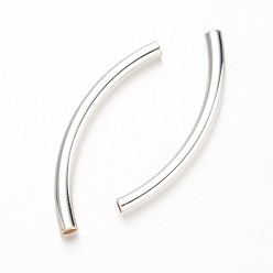 Real Platinum Plated Curved Brass Tube Beads, Real Platinum Plated, 50x4mm, Hole: 3mm