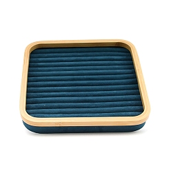 Темно-Синий Поднос для ювелирных изделий из бархата и бамбука, Органайзер для ювелирных изделий, для хранения ожерелий, колец, подвесок, квадратный, темно-синий, 30x30x4.5 см