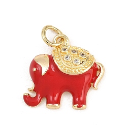 Красный Латунные микро проложить кубического циркония подвески, с эмалью, Слон прелести, долговечный, стойки покрытие, без свинца и без кадмия, реальный 18 k позолоченный, красные, 15x16.5x5 мм, отверстие : 3.2 мм