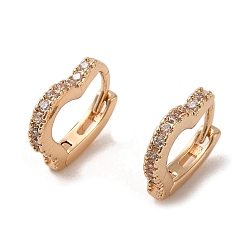 Light Gold Brass Micro Pave Cubic Zirconia Hoop Earrings, Heart, Light Gold, 10.5x2mm