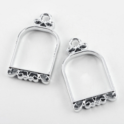 Платина Стойки из пластика с открытыми задними подвесками, для diy уф смолы, эпоксидная смола, Прессованные цветочные украшения, полый, клетка, без кадмия, без никеля и без свинца, серебряный цвет гальваническим, 32x18x3.5 мм, отверстие : 3 мм