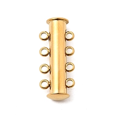 Настоящее золото 18K 304 из нержавеющей стали замок застежки слайд, трубка, ионное покрытие (ip), 4 нитей, 8-луночное, реальный 18 k позолоченный, 24.5x10x7 мм, отверстие : 1.8 мм