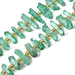 Средний Морско-зеленый Природных кристаллов кварца бисер нитей, граненые, окрашенные, палочка для наггетсов, с бисером, средний морской зеленый, 11~25x3~9x4~10 мм, отверстие : 1~1.2 мм, около 19~26 шт / нитка, 7.09~7.48'' (18~19 см)