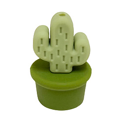 Olive Drab Cactus Food Grade Eco-Friendly Silicone Focal Beads, Olive Drab, 28.1x18.6mm