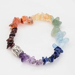 Смешанные камни Чакра природных драгоценных камней из бисера браслеты простирания, с тибетском стиле Будды бисера, внутренний диаметр: 2 дюйм (5.2 см)