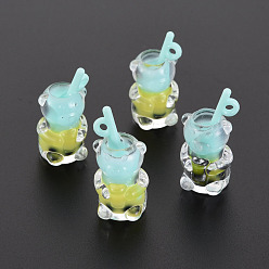 Бледно-бирюзовый Подвески из смолы, с полимерной глиной внутри, имитация пузырчатого чая, с акриловой чашкой, медведь, бледные бирюзовая, 27.5~29.5x14x13 мм, отверстие : 1.8 мм