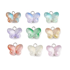 Платина Бабочка градиент цвета краска для выпечки прозрачные стеклянные подвески, с латунными петлями с шарообразными головками, платина, 11.5x14.5x5 мм, отверстие : 2.5 мм