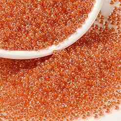 (RR236) Orange Lined Crystal Миюки круглые бусины рокайль, японский бисер, 8/0, (rr 236) кристалл с оранжевой окантовкой, 8/0, 3 мм, отверстие : 1 мм, Около 422~455 шт / 10 г