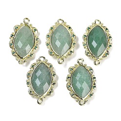 Зеленый Авантюрин Натуральный зеленый авантюрин граненые звенья конский глаз, стойка покрытие латунь микро паве зеленый кубический цирконий соединительные подвески, золотые, 24.5x14.5x4.5 мм, отверстие : 1.2 мм
