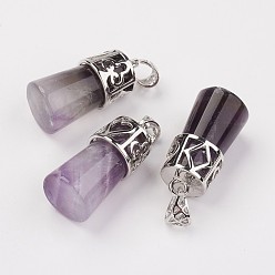 Amethyst Natural Amethyst Pendants, Column, with Brass Findings, Platinum, 30~32x14~15mm, Hole: 4.5x6mm