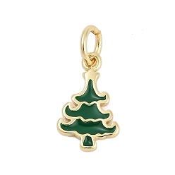 Зеленый Латунь эмаль прелести, с целью перехода в кольце, без кадмия и без свинца, долговечный, стойки покрытие, рождественские елочные украшения, реальный 18 k позолоченный, зелёные, 12.5x7.5x1.5 мм, отверстие : 3.5 мм
