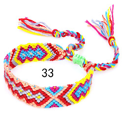 Brown Cotton Braided Rhombus Pattern Cord Bracelet, Ethnic Tribal Adjustable Brazilian Bracelet for Women, Brown, 5-7/8~14-1/8 inch(15~36cm)